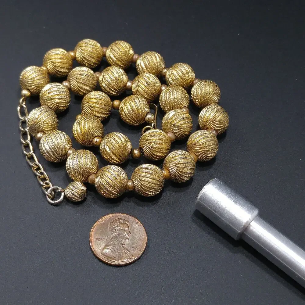 Vintage Napier Gold Textured Bead Necklace 1950s Signed 17” - Picture 6 of 10